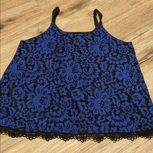 D.signed Disney blue & black lace tank top blouse